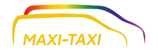 Die Silhouette von 2 Taxen, darunter der Schriftzug Maxi Taxi.