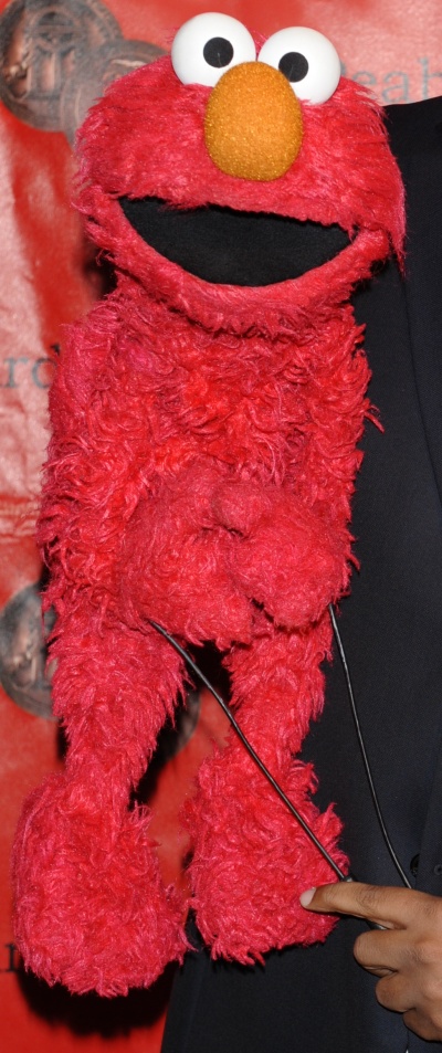 Ein haariges Monster mit ovaler Nase und goßen Kulleraugen. Seine Arme sind an zwei Stäbe montiert.